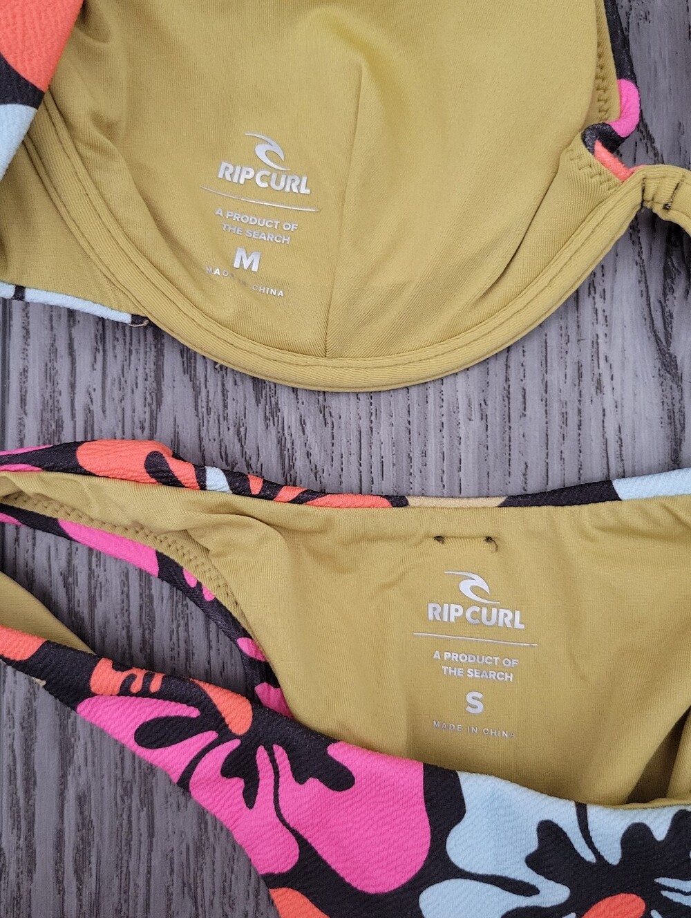Rip Curl Floral Bikini Set in Brown with Pink, Orange & Cream Hibiscus Print - Picture 3 of 7